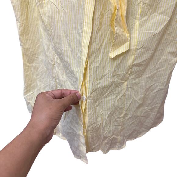 Club Monaco‎ Bow Neck Daffodil Blouse Button Striped Flutter Sleeve Size Large - Picture 7 of 10